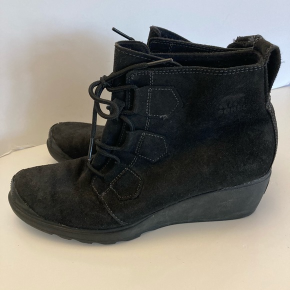 SOREL Black Suede Wedge Ankle Boots Women’s Size 10 - Picture 5 of 7
